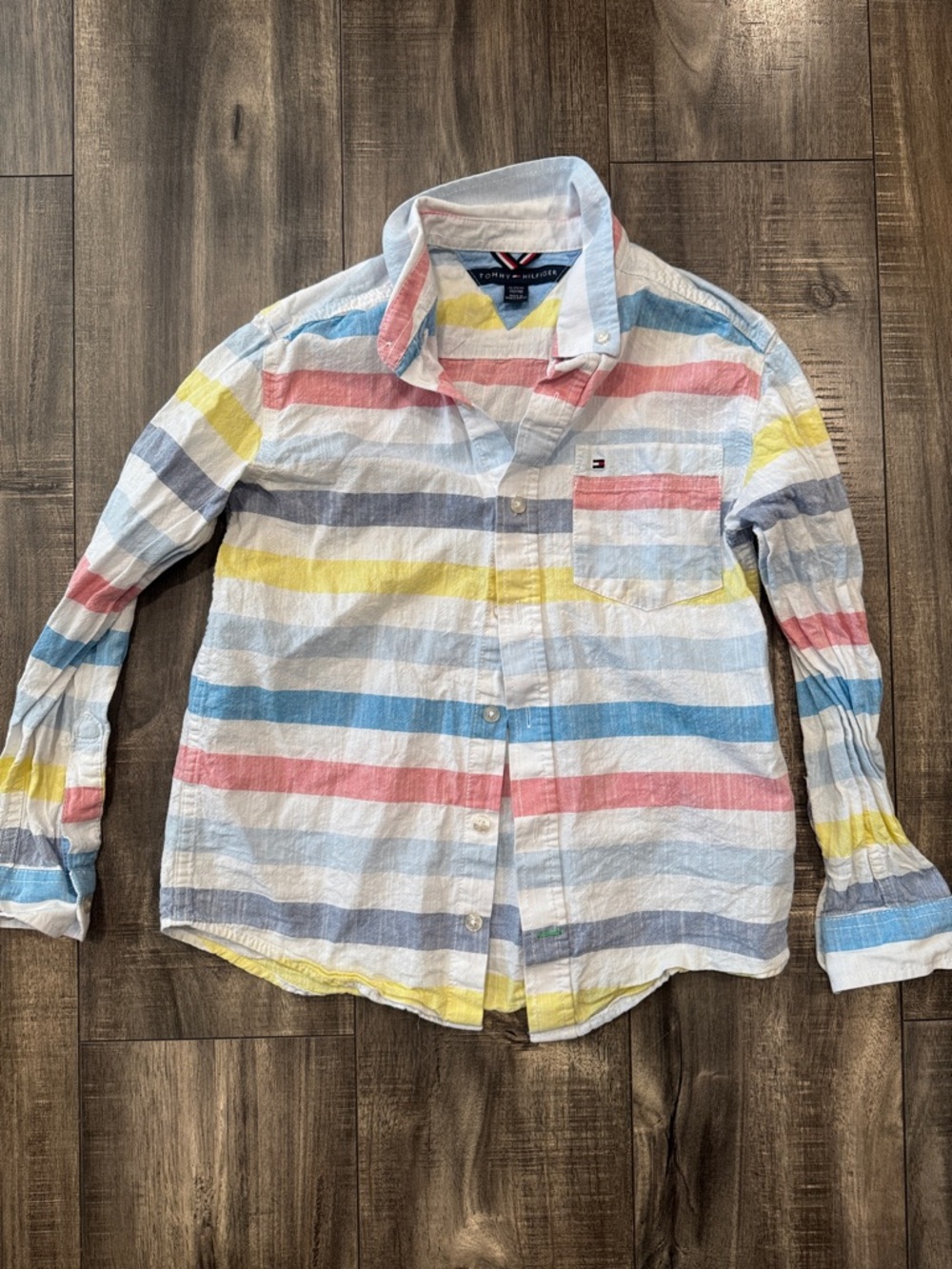 Tommy Hilfiger Boys Multicolor Striped Button-Down Shirt size M 12/14